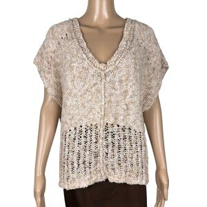 Free People V-Neck Cotton Beige Melange Top Vest Size L